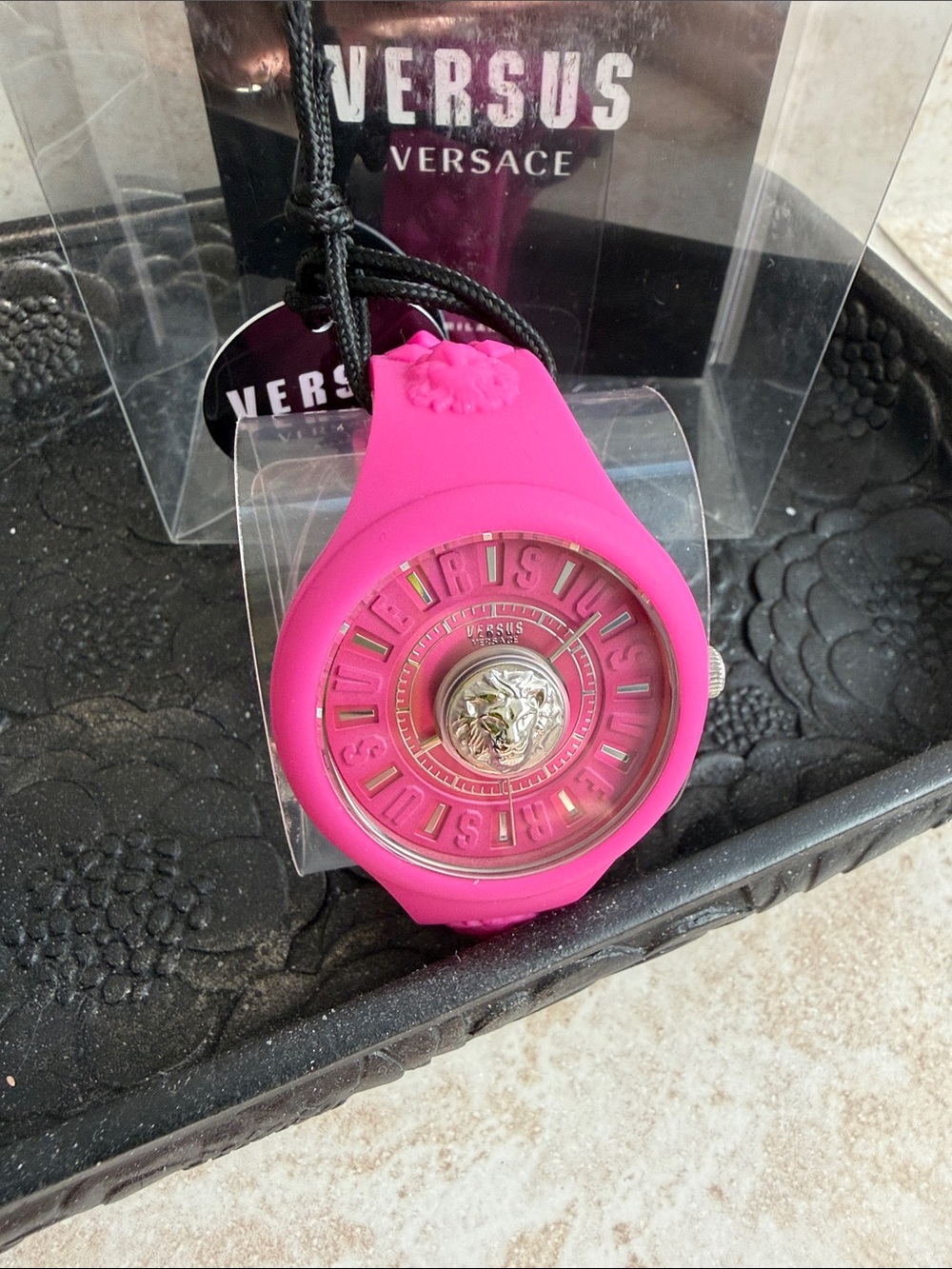 Versus Versace Hot Pink Silicone Lion-Emblem Watch